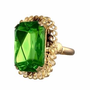 COPY - Vintage Czech Glass Huge Green Stone Ring